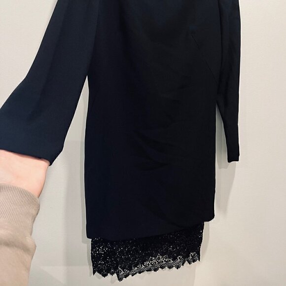 Vintage Rouie Black Lace Minimalist Modest Midi Sheath Dress Made in Canada sz M - Picture 2 of 8
